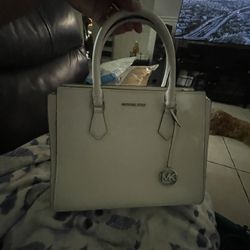 Michael Kors White Satchel with Structured Design and MK Charm