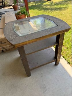 Side table wood and glass.