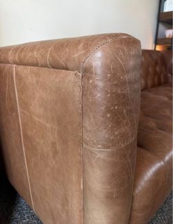 Brown Leather Sofa with Tufted Back