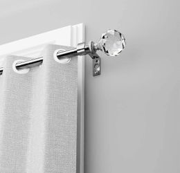 Adjustable Curtain Metal Rod with Round Clear Acrylic Ball 28in to 48 Inch 
