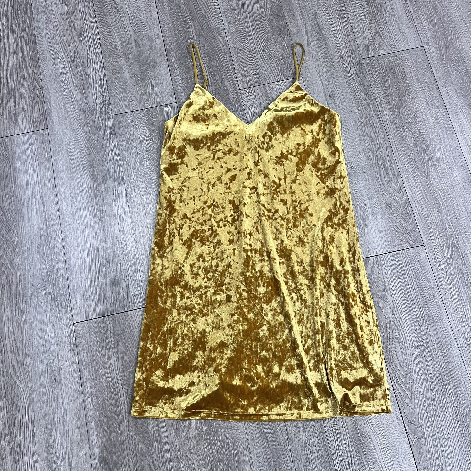 Crushed Velvet Yellow Gold Dress | Shimmer Metallic Cocktail Party Y2K Glam