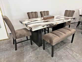 6- Pieces Brown Faux marble Dining Set