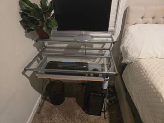 Glass Top Computer Desk with Sliding Keyboard Tray