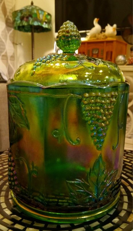 Large 9 1/2"Carnival Glass Canister