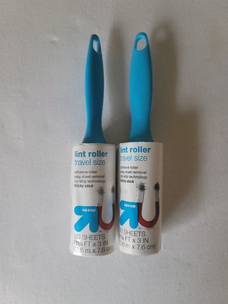 2 Travel Size Lint Rollers Super Sticky Stick Adhesive Roller 30 Sheets Per Roller
