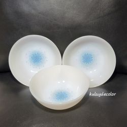 Vintage Fire-King Blue Mosaic Milk Glass Bowls Set of 3, 4.5" Dessert Berry Bowl