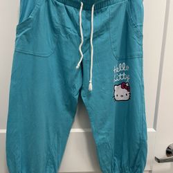 Hello Kitty Ladies Cropped Pants - Size Large - Great Shape - Teal Blue Color 