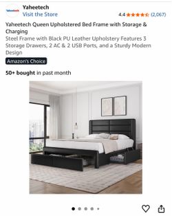 Queen  Bed Frame with Storage & Charging