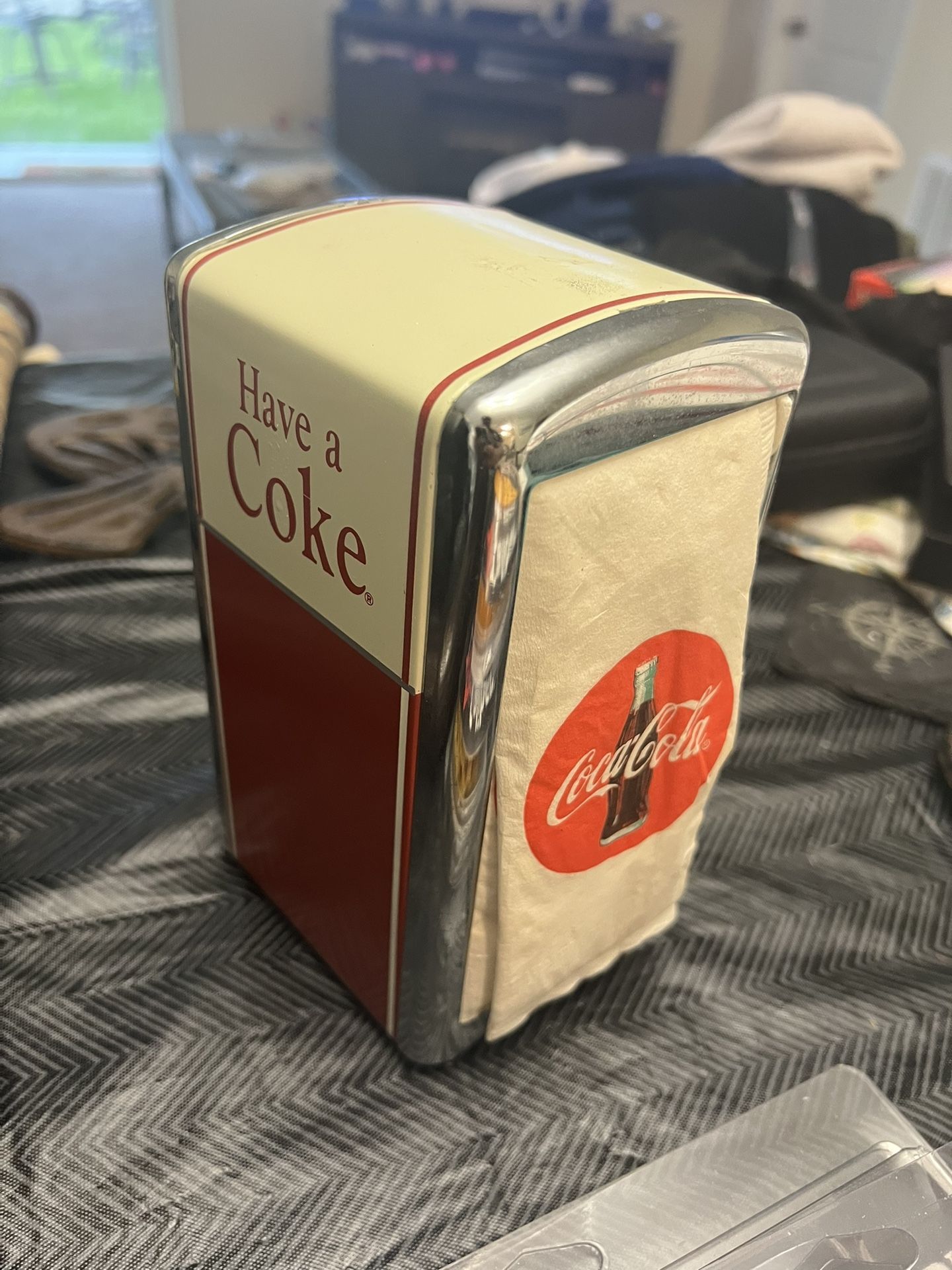 Vintage Coca Cola Napkin Holder Dispenser 1992 Red Chrome 50's Diner Style T84