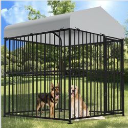 Large Outdoor Dog Kennel, Metal Heavy Duty Indoor Outdoor Pet Playpen, Anti-Rust Dog Fence Pens with Anti-UV & Waterproof Top Cover and Secure Lock fo
