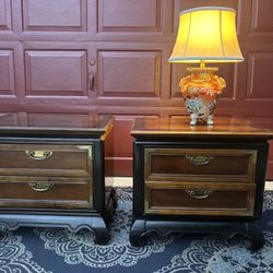 Vintage Broyhill Premier Asian Collection Nightstands And Satsuma Vase Lamp