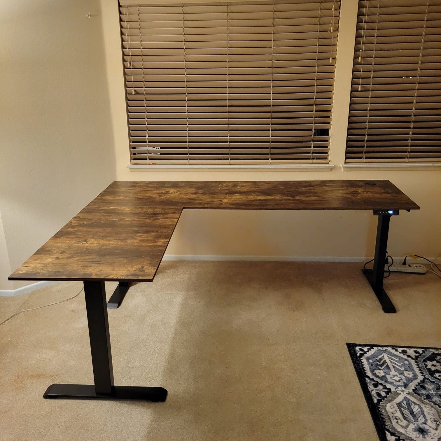 Electric Adjustable Height L-Shaped Desk - 78" Length x 60" Width x 24"/48" Height, Nice Wood Finish - Brand New!