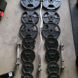 1" Standard Weight Plates (2x25Lbs,4x10Lbs,4x5Lbs,4x2.5Lbs) EZ Curl Bar for $120 Firm (WALNUT 91789)