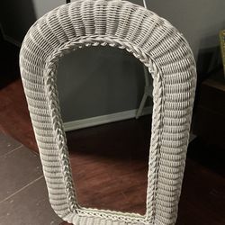 Vintage White Wicker Mirror  22w x 38h 
