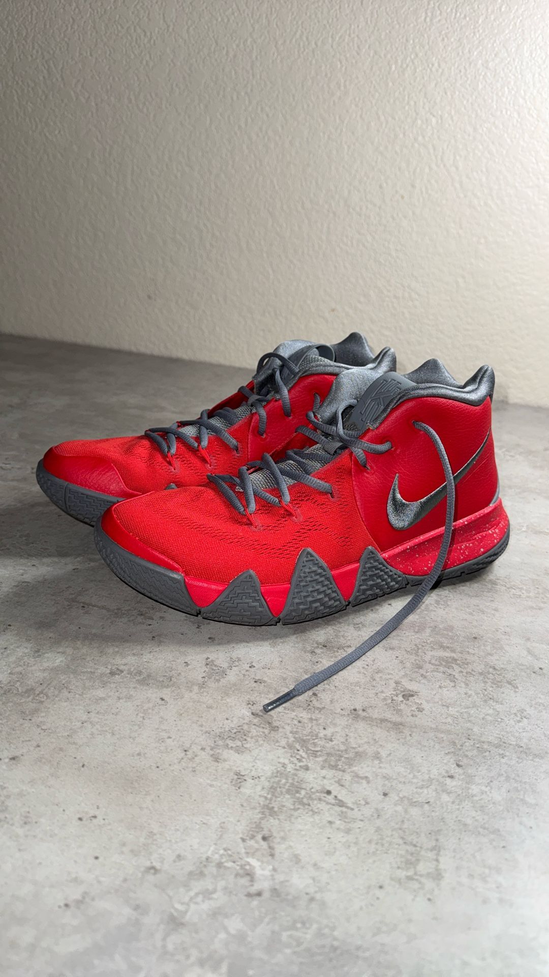Nike Kyrie 4s Gray/Red - Size 10.5 (Worn Once, “SQ” Custom)