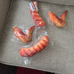 Fake chicken wing and hotdog pets, toy