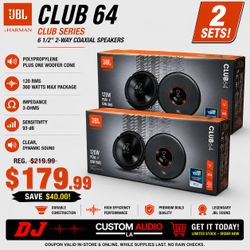 JBL Club Series 64 2-Sets 6 1/2" 2-Way Coaxial Speaker System 360 Watts Package 🚨 Payment Options Available 🚨 No Credit Needed 🚨