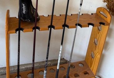 Fishing Pole Rod or Golf Club Hardwood Rolling Cart Offers Considered