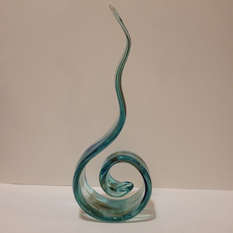Art Glass Curl Sculpture Blue and Green 12"
