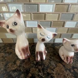 Ceramic Siamese Cat Figurines.  Salt & Pepper Shakers + 1