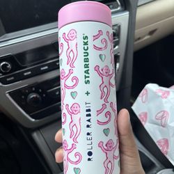 NEW RARE Starbucks X Roller Rabbit 16oz Pink Stainless Steel Tumbler Holiday Cup