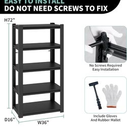 Garage Shelving Heavy Duty, Metal Adjustable 5 Tier Storage Shelves, Garage Industrial Shelving Utility Racks for Kitchen, Industrial, Warehouse, Base