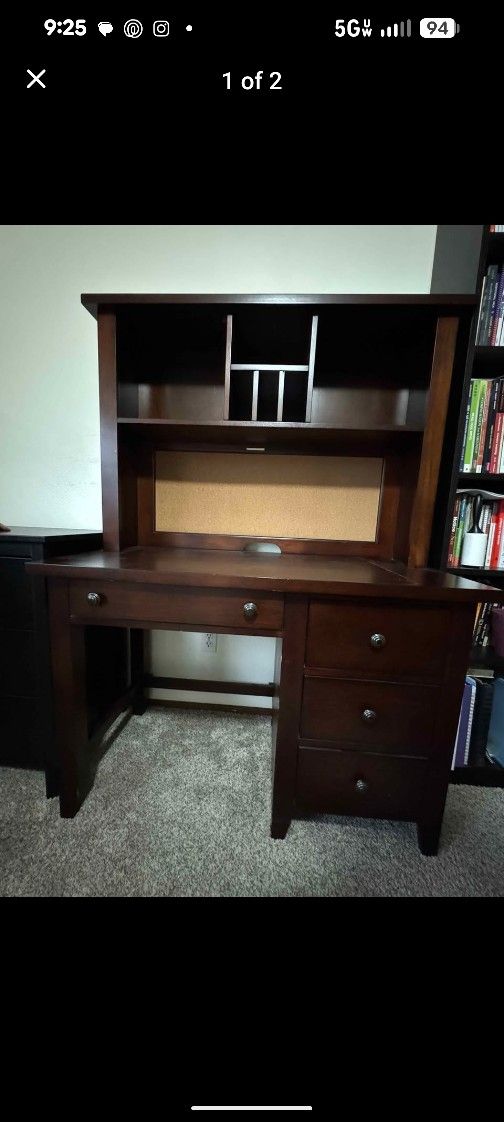 Wood Writers Desk With Removable Hutch