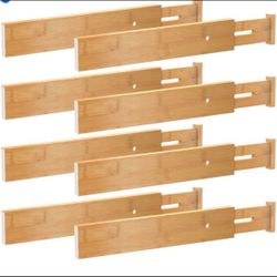 BMOSU 8 Pack Drawer Dividers Bamboo Separators Organizers Spring (17.52-21.65IN) Adjustable Divider For Drawer Expandable Wood Long Dividers For Kitch