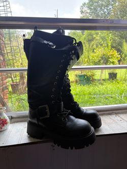 Black Knee-High Platform Combat Boots