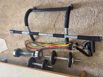 Dumbbell Set, Shaking weight dual purpose fitness Dumbbell, Resistance bands, Multi grip Pull Up bar for Door way