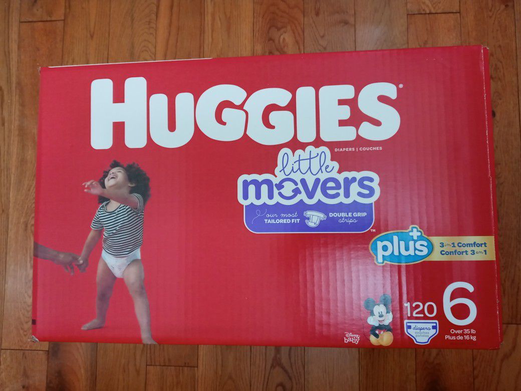 Huggies little movers size 6/120 diapers