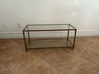 Glass and Gold Metal Coffee Table with Shelf