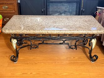 Natural Custom Granite Top Wrought Iron Coffee Table