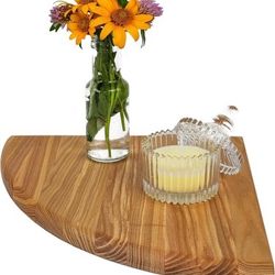 Handcrafted Corner Shelf Wall Mount Round End 9.8 in, Natural Wood Hanging Shelf