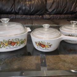 Vintage Corning Ware “La Marjolaine” Cookware Set – 3 Pieces with Lids