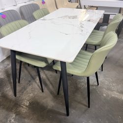 Brand new 5 pcs of set, Sintered Stone Dining Table: 63 Inch Grey Kitchen Table with Metal Legs ,with 4 chairs  $330  Warehouse Address: 2745 Boone st