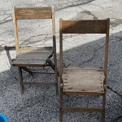 Vintage Pair Folding Wooden Chairs Thumbnail