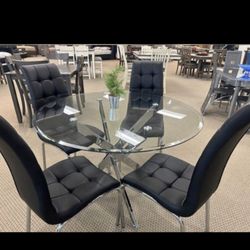 Modern 5-pc Dining Set Clear Glass Table Top