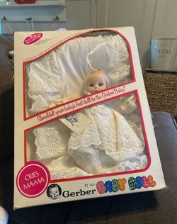 Gerber Advertising  Baby in Christening Gown W/ Wicker Basket 1979 *box has damaged*