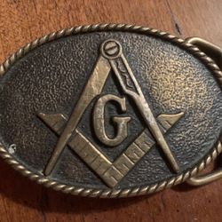 Vintage Solid Brass Masonic Belt Buckle 