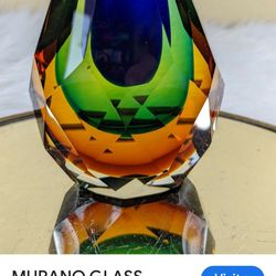 MURARO GLASS ALESSANDRO MANDRYZZATO SOMMERSO FACTED TEARDROP PAPERWEIGHT 2.8 LBS