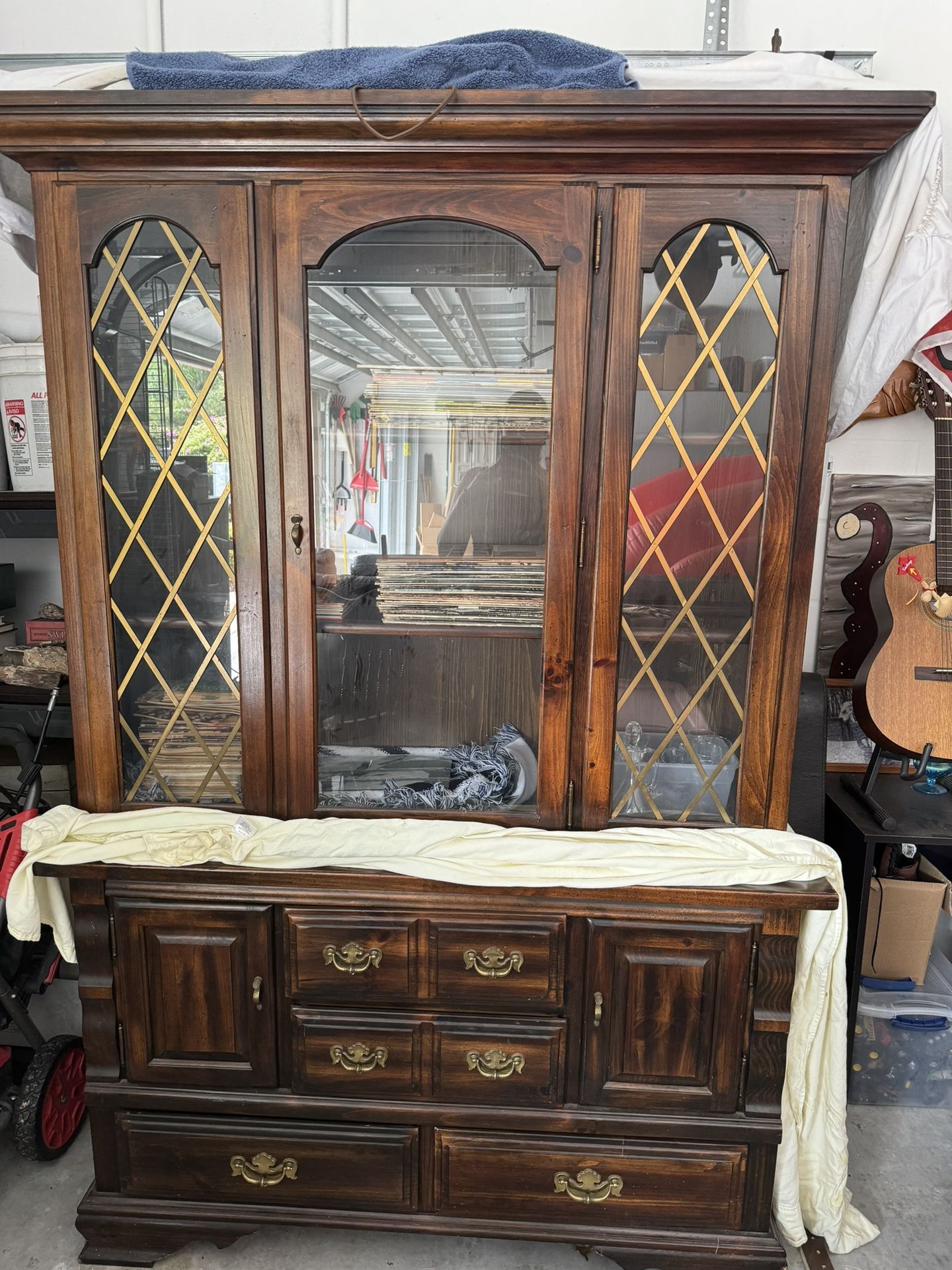 Antique Dining Hutch Large China Cabinet With Lights