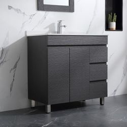 32 in. Black Bath Vanity Ceramic Top Sink Wood Bathroom Cabinet 