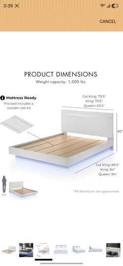 Furniture of America Alexandria Solid Wood California King-Size Platform Bed with LED Light, High Gloss Finish, No Box Spring Required