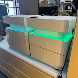 Set of 2 Gloss White 2 Drawer Modern Nightstand with LED and Top Storage Very Good Condition