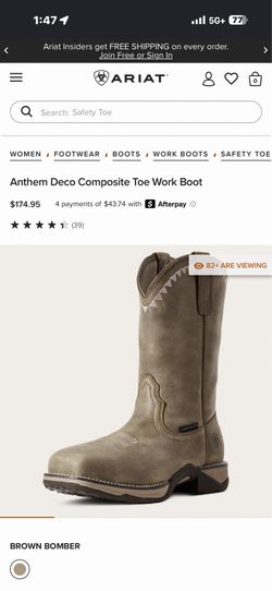 9.5 Woman Ariat work boots steel toe leather