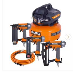 RIDGID
6 Gal. 150 PSI Electric Air Compressor with 25 ft. Hose, 18GA Brad Nailer, 16GA Finish Nailer and 18GA Finish Stapler