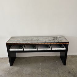 Painted Silver Metallic Black Distressed Console Table 56”x 16”x 28”