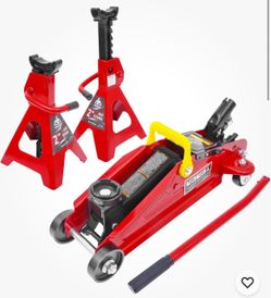2Ton 4000lbs low profile Hydraulic Floor Jack Combo w Two Jack Stands Trolley Set