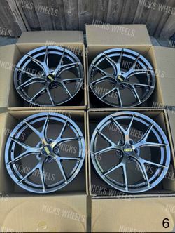 Set of 19” Inch Wheels Rims BBS Style Hyper Black Staggered 5x112